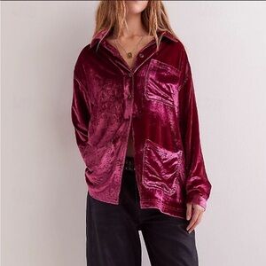 Free People We The Free Velvet Top Deep Pink Large Oversized Pockets valentines